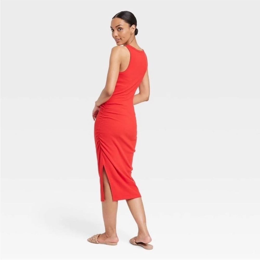 A NEW DAY bodycon red Sleeveless tank Dress side ruching NWT XS - Picture 2 of 5